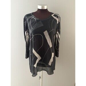 Jess & Jane Top Size L Black White Geometric Semi Sheer Tissue Lightweight